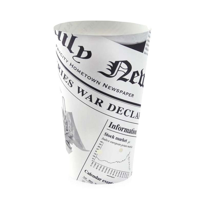 Gobelet snack refermable perforé carton blanc décor journal   H157mm 480ml - 1000Pcs