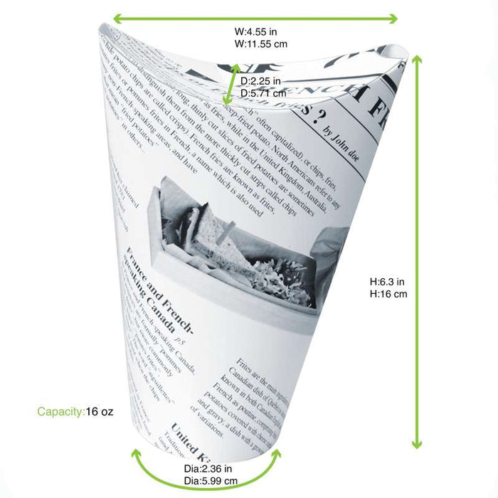 Gobelet snack refermable perforé carton blanc décor journal   H157mm 480ml - 1000Pcs