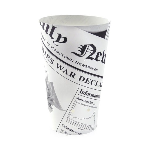 Gobelet snack refermable perforé carton blanc décor journal   H157mm 480ml - 1000Pcs