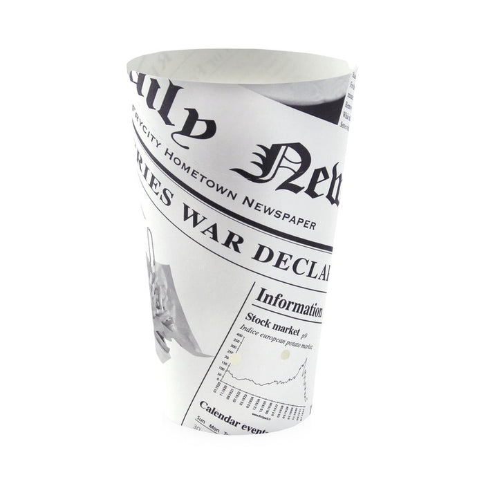 Gobelet snack refermable perforé carton blanc décor journal   H157mm 480ml - 1000Pcs