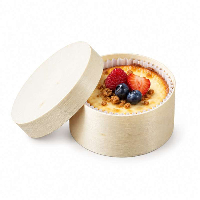 Boîte ronde bois FSC mix + papier ing - cuisson four  H42mm 100ml-120Pcs