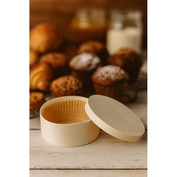 Boîte ronde en bois avec papier ingraissable pour cuisson au four  H50mm-60Pcs