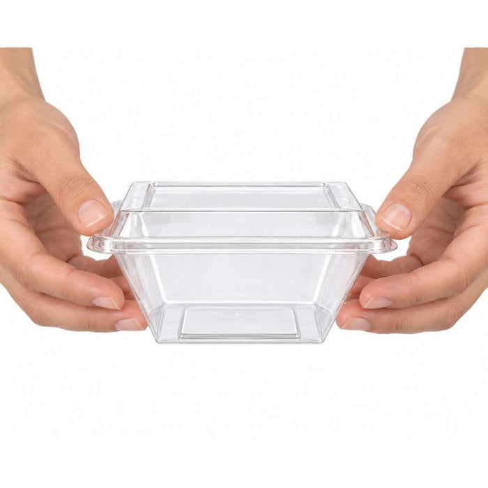 Pyramide Deli plastique PET avec couvercle charnière  105x105mm H55mm 250ml-500Pcs