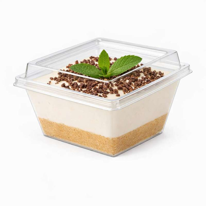 Pyramide Deli plastique PET avec couvercle charnière  105x105mm H55mm 250ml-500Pcs
