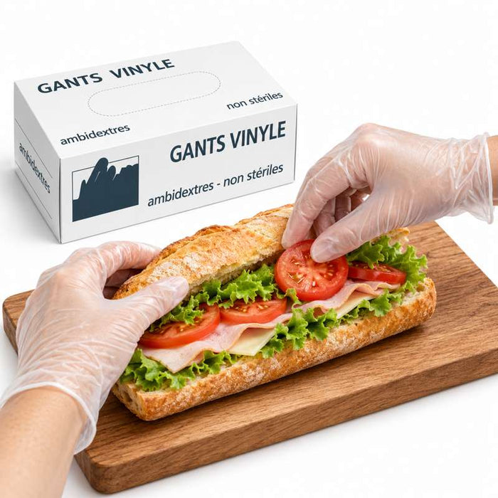 Gants vinyle micro-poudrés taille XL 240x115mm - 100Pcs
