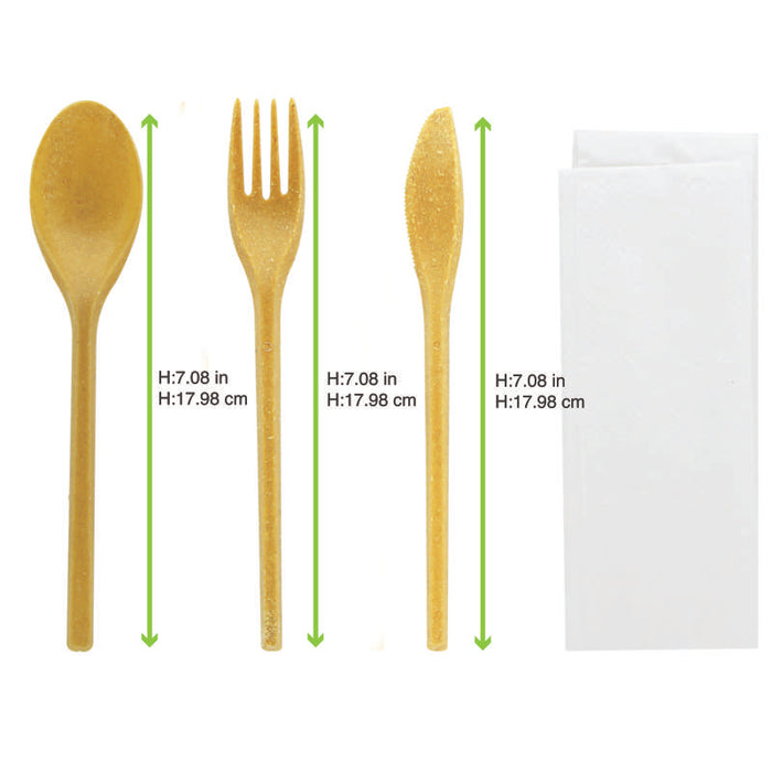 WOODARY Kit couverts réemployable bois composite: couteau fourchette cuillere serviette  250-250Pcs