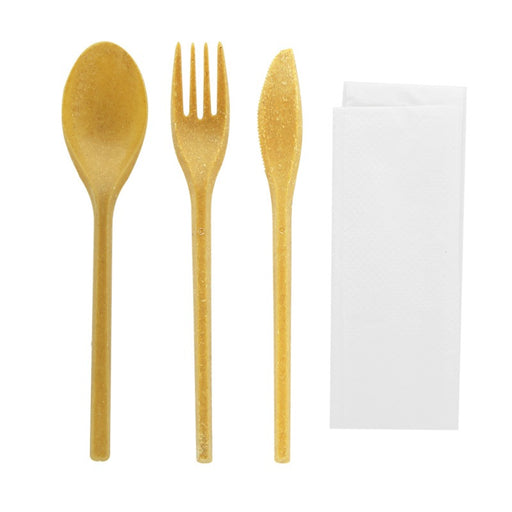 WOODARY Kit couverts réemployable bois composite: couteau fourchette cuillere serviette  250-250Pcs