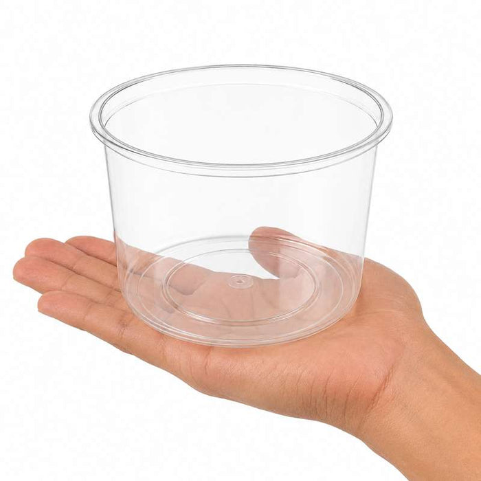 Pot rond transparent "Deli" en PP injecté Ø123mm H75mm 600ml - 500Pcs