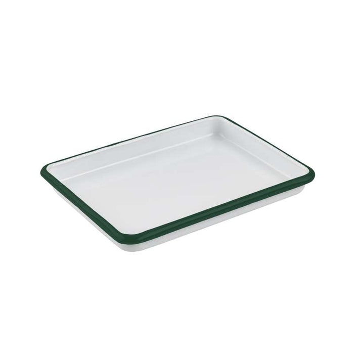 Plateau Enamel blanc en acier émaillé à bord vert  165x122mm H25mm-12Pcs