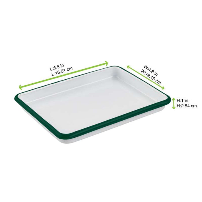 Plateau Enamel blanc en acier émaillé à bord vert  165x122mm H25mm-12Pcs