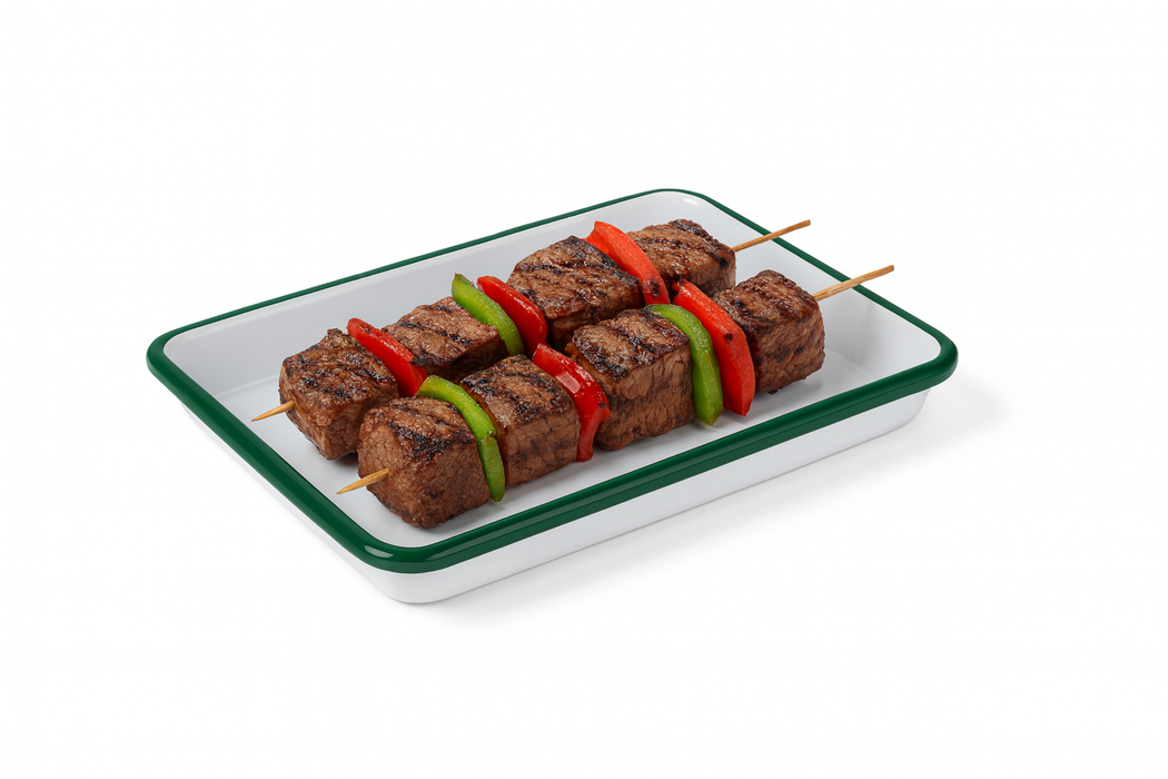 Plateau Enamel blanc en acier émaillé à bord vert  165x122mm H25mm-12Pcs