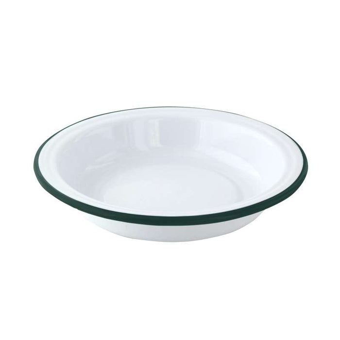Assiette creuse Enamel blanc en acier émaillé à bord vert   H40mm 650ml-12Pcs