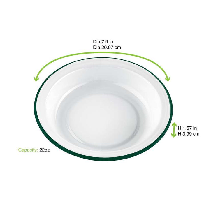 Assiette creuse Enamel blanc en acier émaillé à bord vert   H40mm 650ml-12Pcs