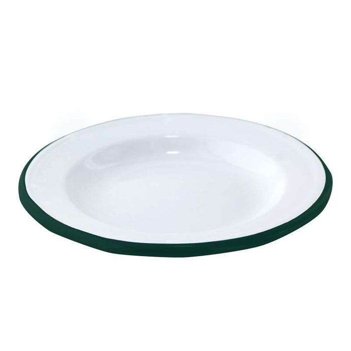 Assiette ronde "Enamel" en acier émaillé blanc liseré vert Ø160mm - 12Pcs