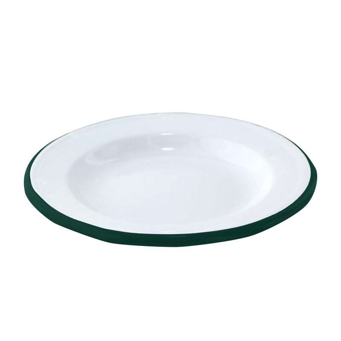 Assiette "Enamel" en acier émaillé blanc liseré vert Ø180mm - 12Pcs