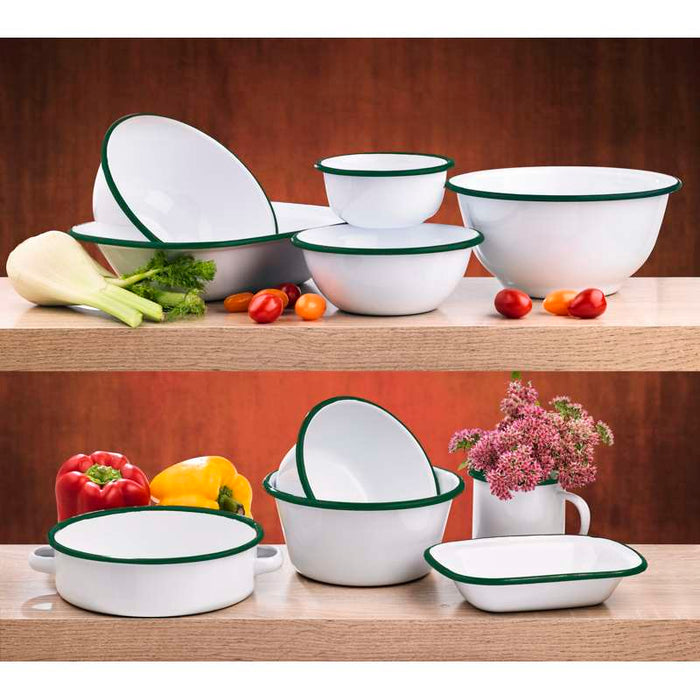 Bol Enamel blanc en acier émaillé  à bord plat et vert   H90mm 1500ml-12Pcs