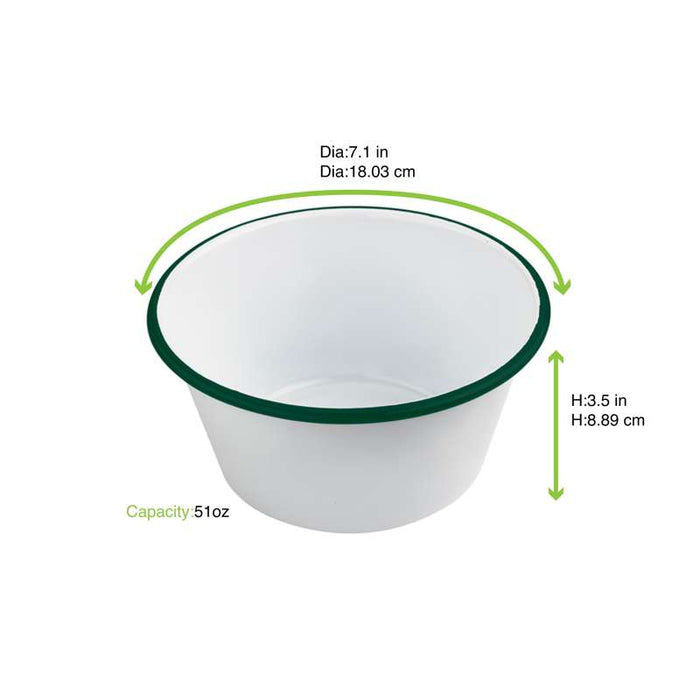 Bol Enamel blanc en acier émaillé  à bord plat et vert   H90mm 1500ml-12Pcs