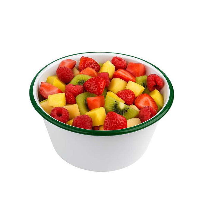 Bol Enamel blanc en acier émaillé  à bord plat et vert   H90mm 1500ml-12Pcs