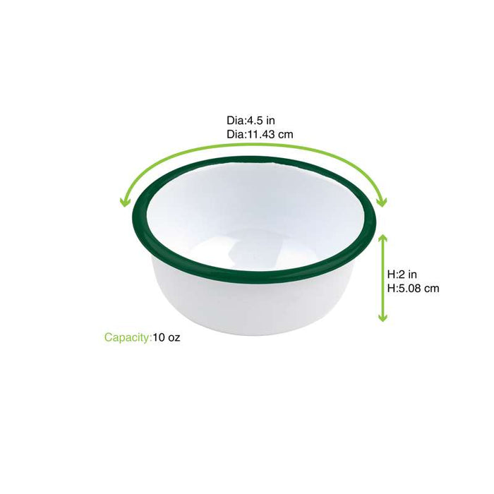 Bol Enamel blanc en acier émaillé  à bord plat et vert   H50mm 300ml-12Pcs