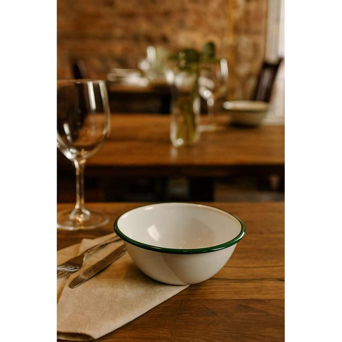 Bol Enamel blanc en acier émaillé  à bord plat et vert   H65mm 550ml-12Pcs