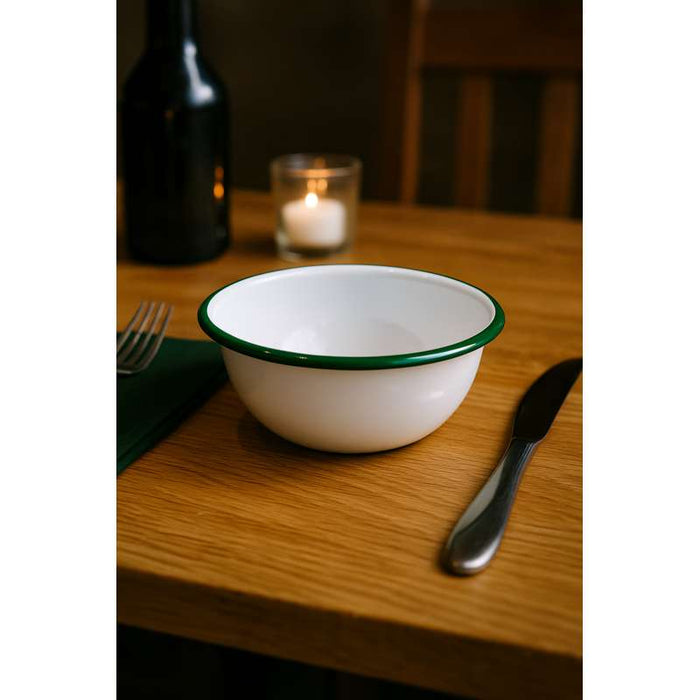 Bol Enamel blanc en acier émaillé  à bord plat et vert   H65mm 550ml-12Pcs