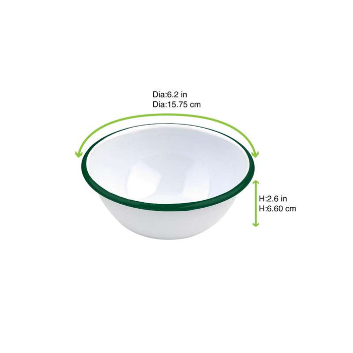 Bol Enamel blanc en acier émaillé  à bord plat et vert   H65mm 550ml-12Pcs