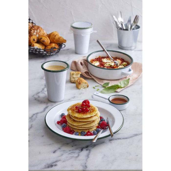 Bol Enamel blanc en acier émaillé  à bord plat et vert   H65mm 750ml-12Pcs