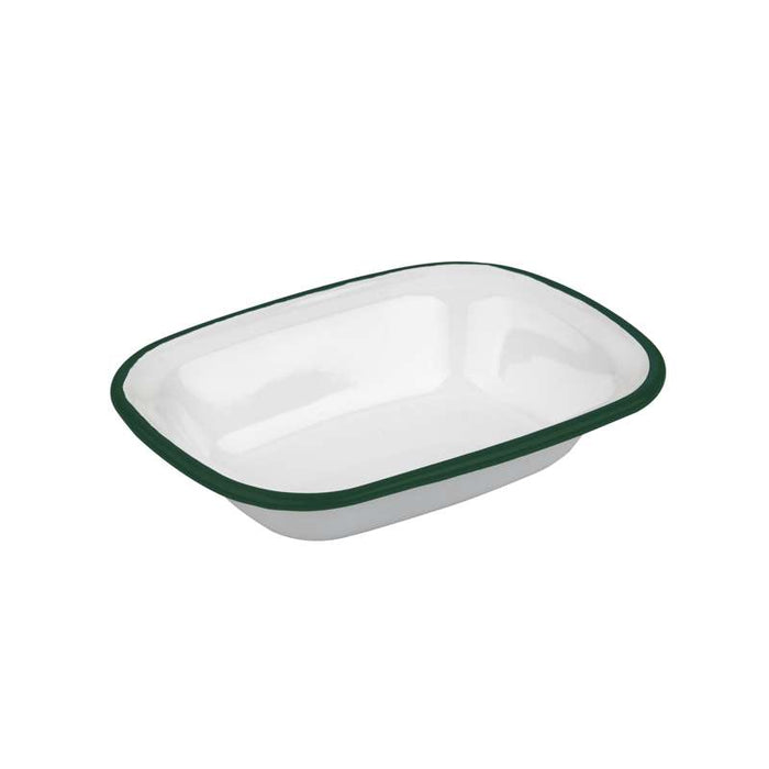Barquette ou saladier blanc en acier émaillé à bord vert  180x130mm H40mm 350ml-12Pcs