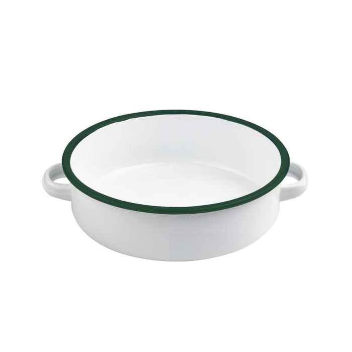 Plat rond avec anses blanc en acier émaillé à bord vert   H50mm 1000ml-12Pcs