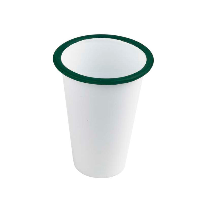 Gobelet Enamel blanc en acier émaillé à bord vert   H90mm 300ml - 12Pcs