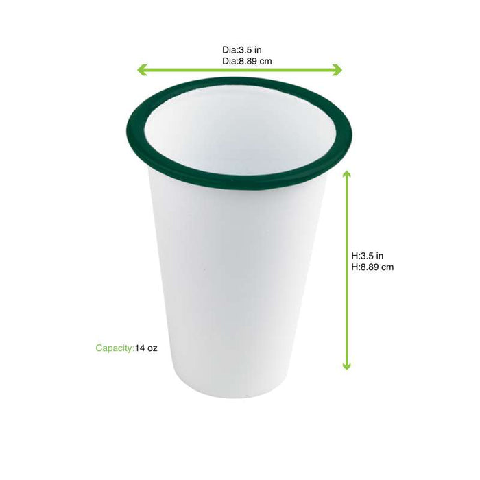Gobelet Enamel blanc en acier émaillé à bord vert   H90mm 300ml - 12Pcs