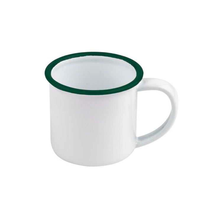 Mini mug Enamel blanc en acier émaillé à bord vert   H50mm 90ml - 12Pcs