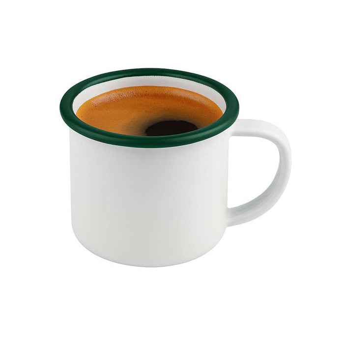Mini mug Enamel blanc en acier émaillé à bord vert   H50mm 90ml - 12Pcs