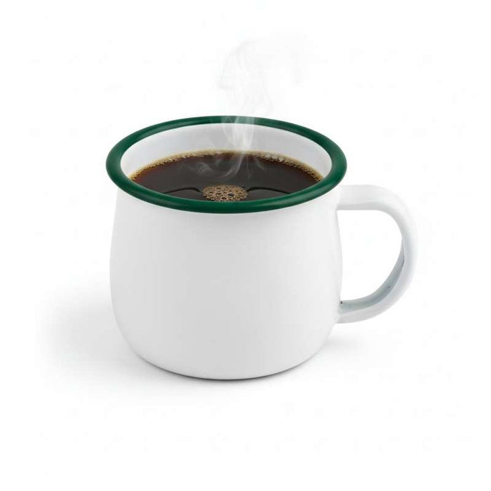 Mug Enamel blanc en acier émaillé à bord vert   H60mm 150ml - 12Pcs