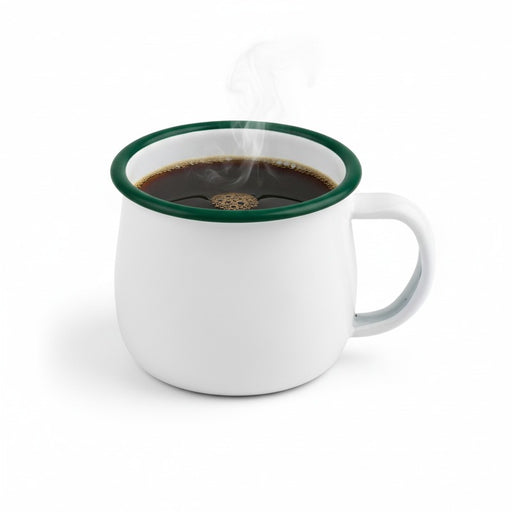 Mug Enamel blanc en acier émaillé à bord vert   H60mm 150ml - 12Pcs