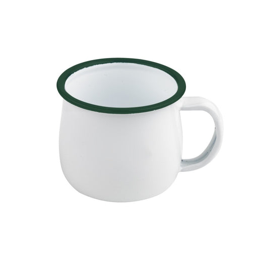 Mug Enamel blanc en acier émaillé à bord vert   H60mm 150ml - 12Pcs