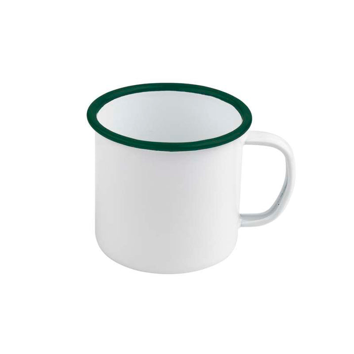 Mug Enamel blanc en acier émaillé à bord vert   H70mm 250ml - 12Pcs