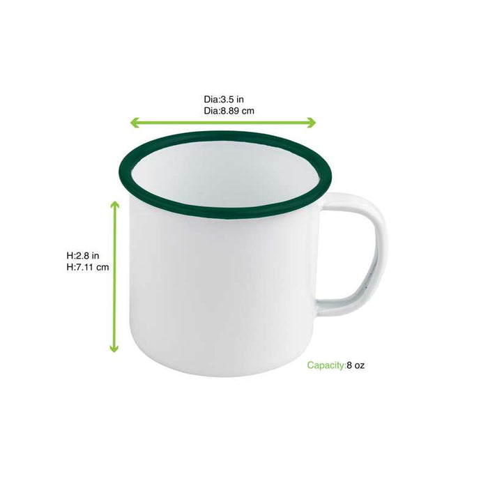 Mug Enamel blanc en acier émaillé à bord vert   H70mm 250ml - 12Pcs