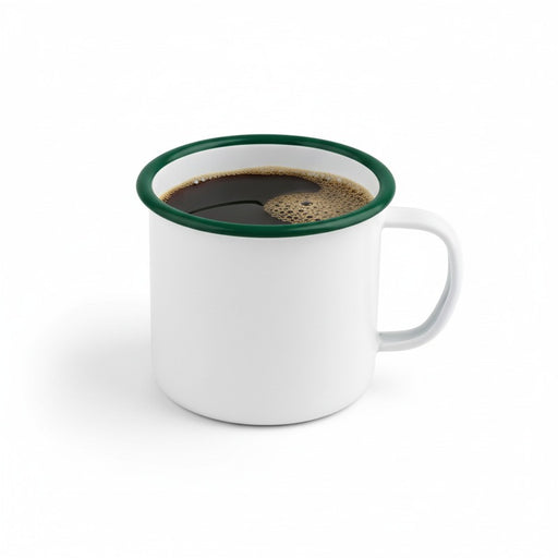 Mug Enamel blanc en acier émaillé à bord vert   H70mm 250ml - 12Pcs