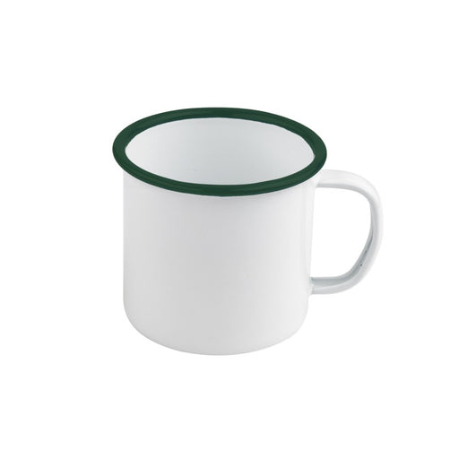 Mug Enamel blanc en acier émaillé à bord vert   H70mm 250ml - 12Pcs