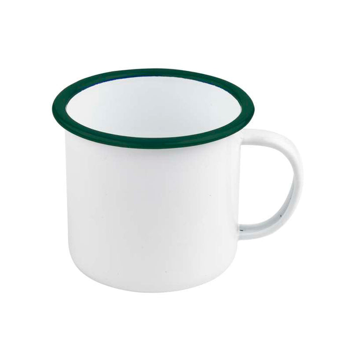Mug Enamel blanc en acier émaillé à bord vert   H75mm 350ml - 12Pcs