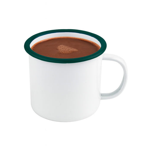 Mug Enamel blanc en acier émaillé à bord vert   H75mm 350ml - 12Pcs