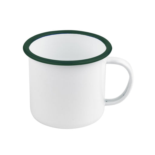 Mug Enamel blanc en acier émaillé à bord vert   H75mm 350ml - 12Pcs
