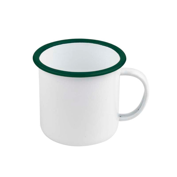 Mug Enamel blanc en acier émaillé à bord vert   H90mm 500ml - 12Pcs