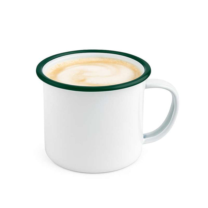 Mug Enamel blanc en acier émaillé à bord vert   H90mm 500ml - 12Pcs