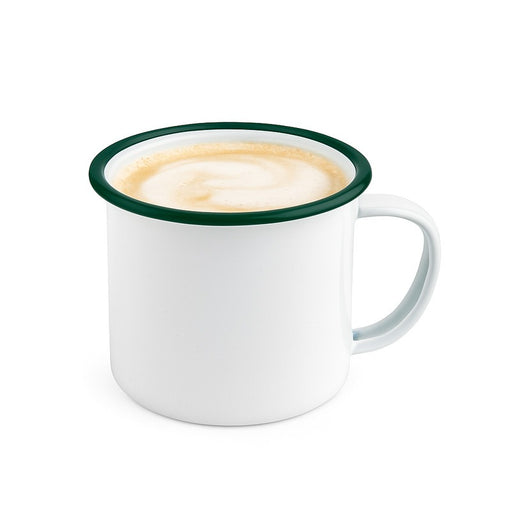 Mug Enamel blanc en acier émaillé à bord vert   H90mm 500ml - 12Pcs