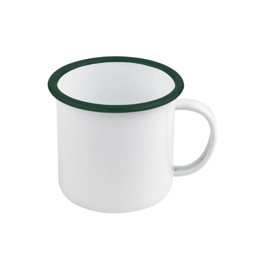 Mug Enamel blanc en acier émaillé à bord vert   H90mm 500ml - 12Pcs
