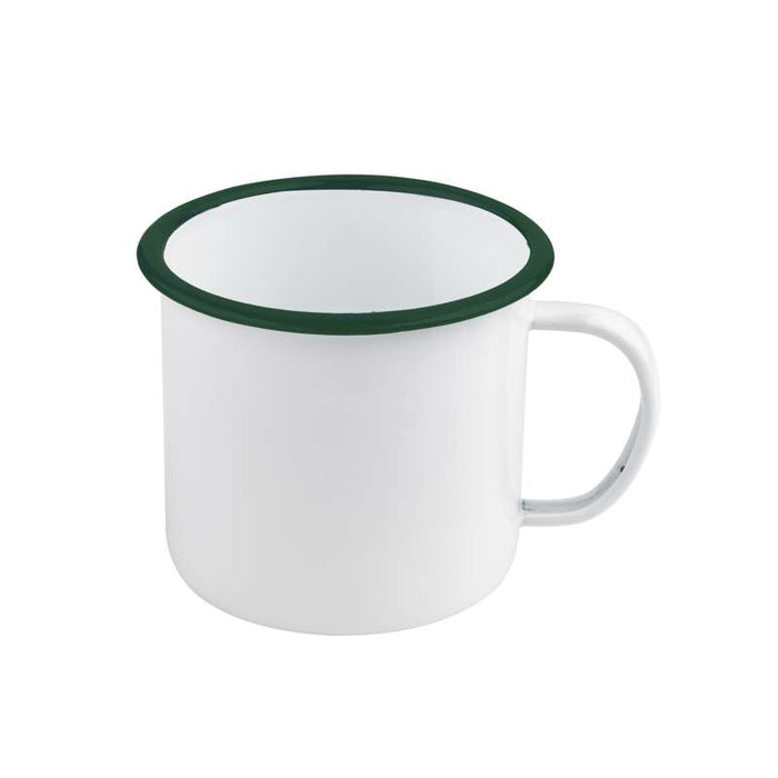 Mug Enamel blanc en acier émaillé à bord vert   H100mm 750ml - 12Pcs