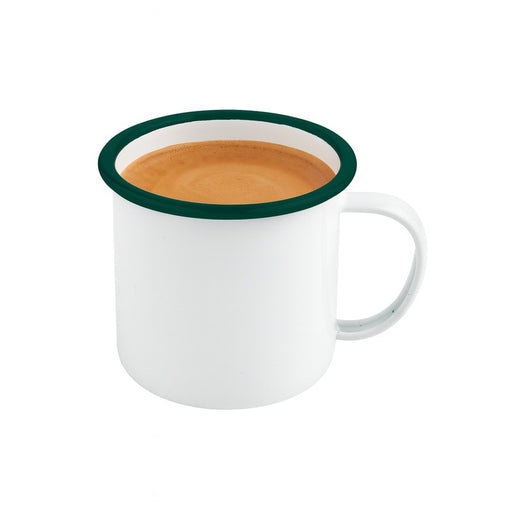 Mug Enamel blanc en acier émaillé à bord vert   H100mm 750ml - 12Pcs