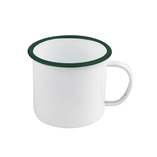 Mug Enamel blanc en acier émaillé à bord vert   H100mm 750ml - 12Pcs
